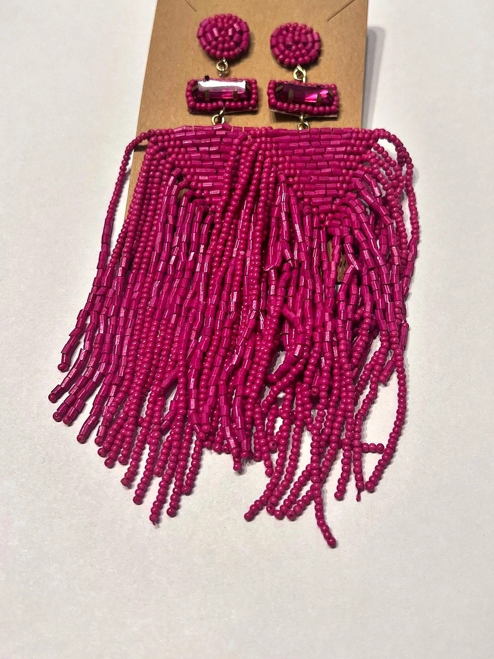 Pink Beaded Fringe Earrings Like New